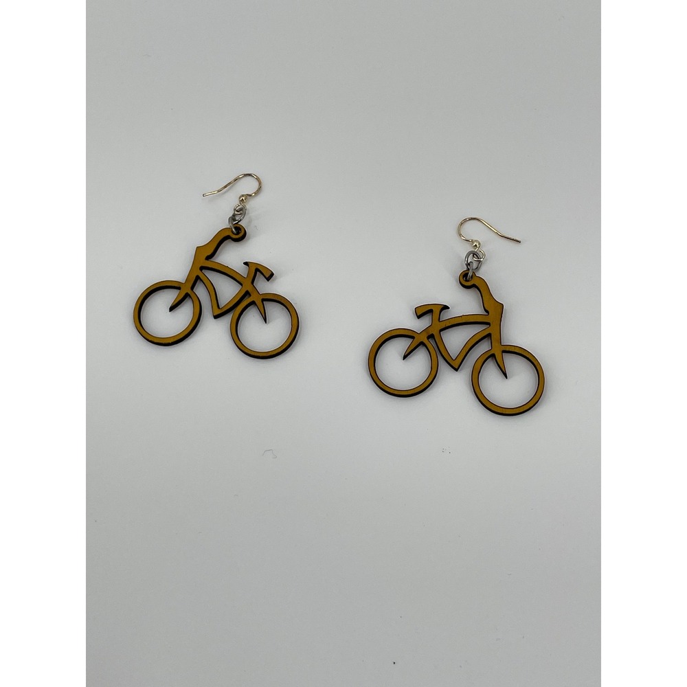 Handcrafted Laser Cut Wooden Bicycle Earrings Large 4cm Dangle Wood Bike Jewelry